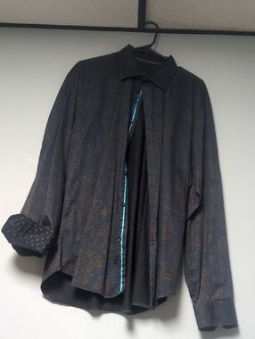 envy Men's Dark Paisley Dress Shirt with Blue Trim